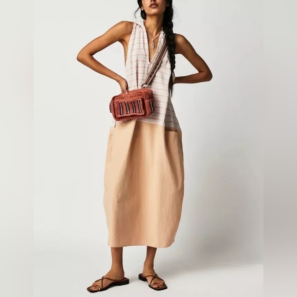 Free People Striped Pink and Tan Hooded Dress - Picture 2 of 9